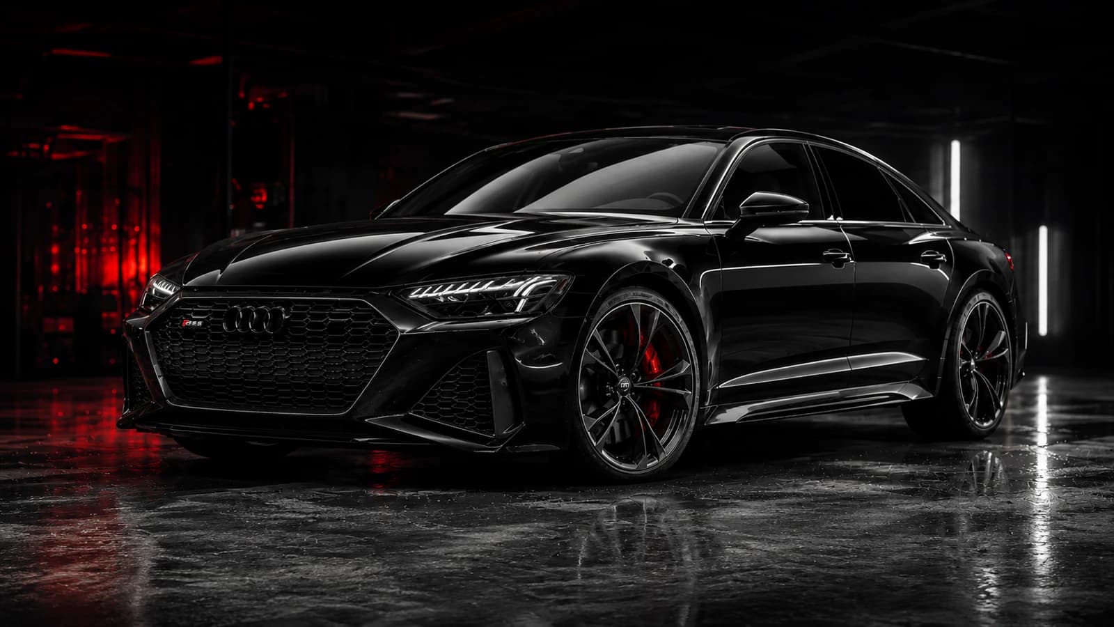 O mesmo Audi RS preto totalmente restaurado após pintura e reparação de carroçaria